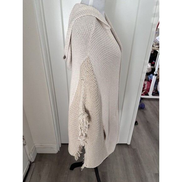 Roffe Women's Knit Open Front Long Cardigan Hoodie Poncho Boho Western Fringe OS - Picture 2 of 10